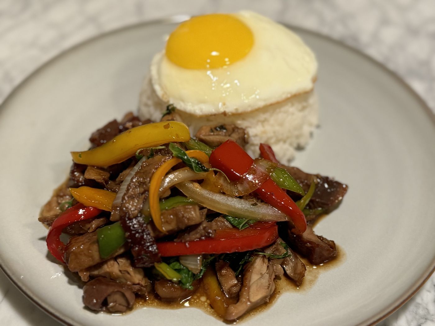 Rice plate from the kitchen at Spelling Thai Bistro